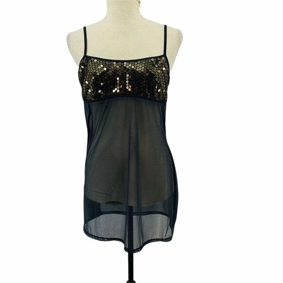Vintage Victoria Secret Sheer Black Gold Sequin Negligee Womens Medium - Picture 1 of 9